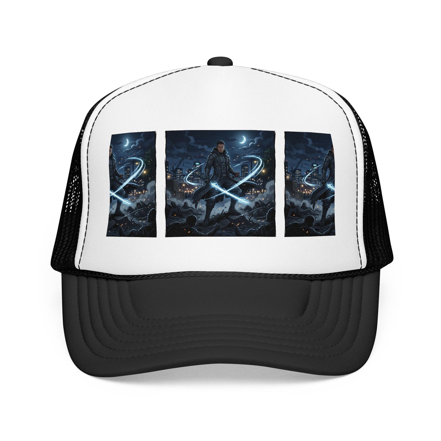 Trucker Hat — Neon Samurai Triptych Foam Trucker Cap