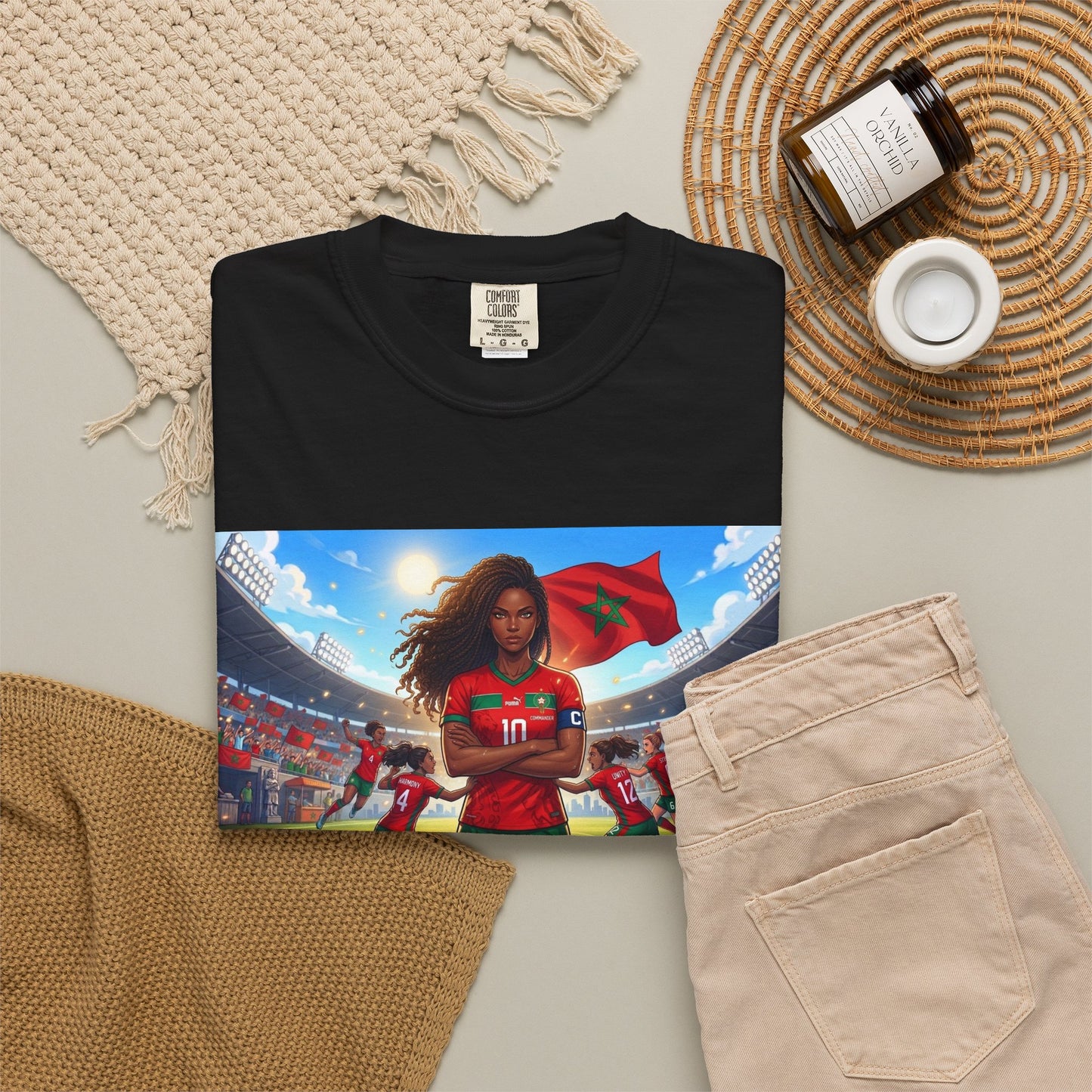 Morocco Soccer Champion Graphic T-Shirt — Inspiring Women’s Football Stadium Design