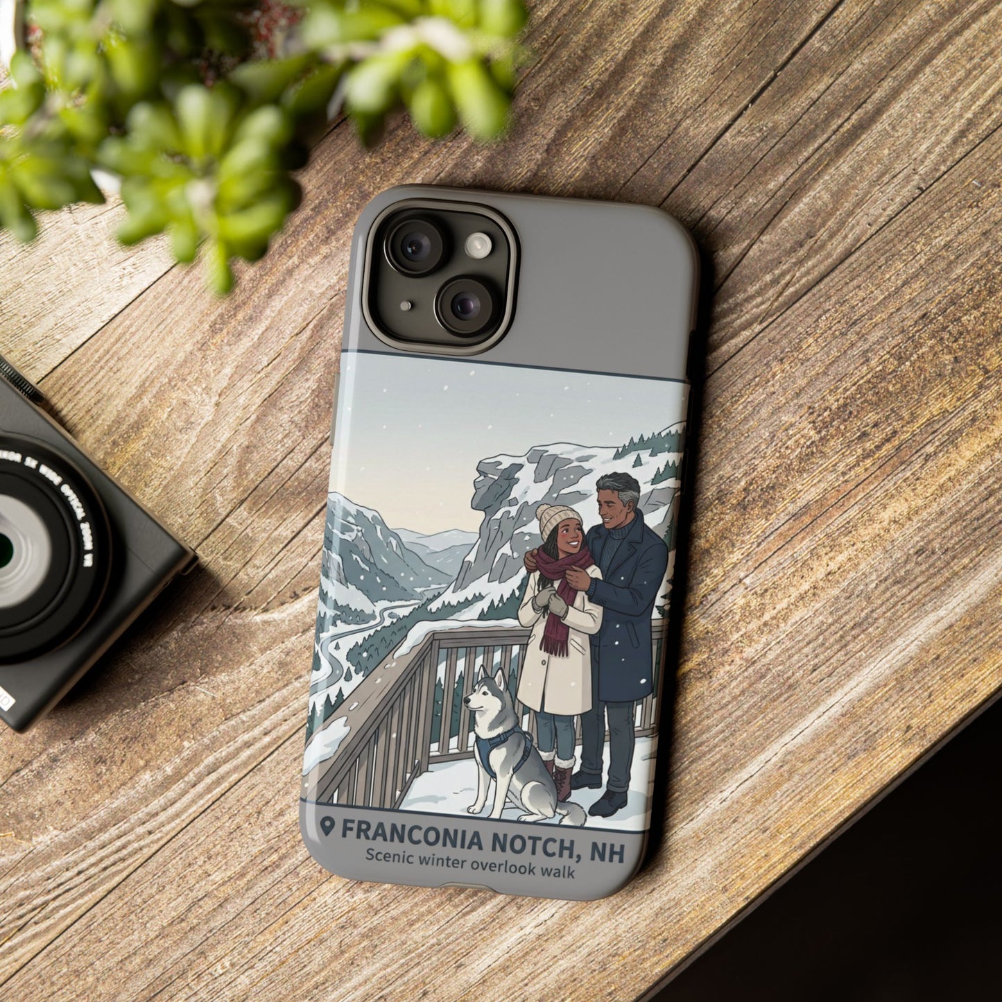 Winter Scenic Phone Case — Franconia Notch NH Couples & Husky Design