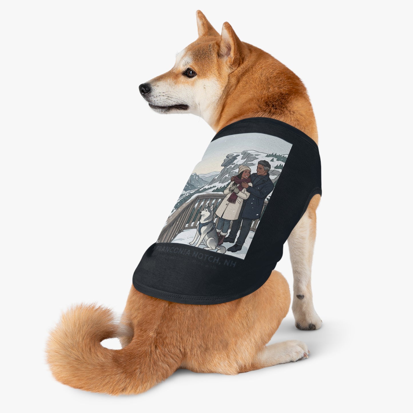 Dog Winter Walk Tank — Cozy Couple & Husky Scenic Pet Tank Top