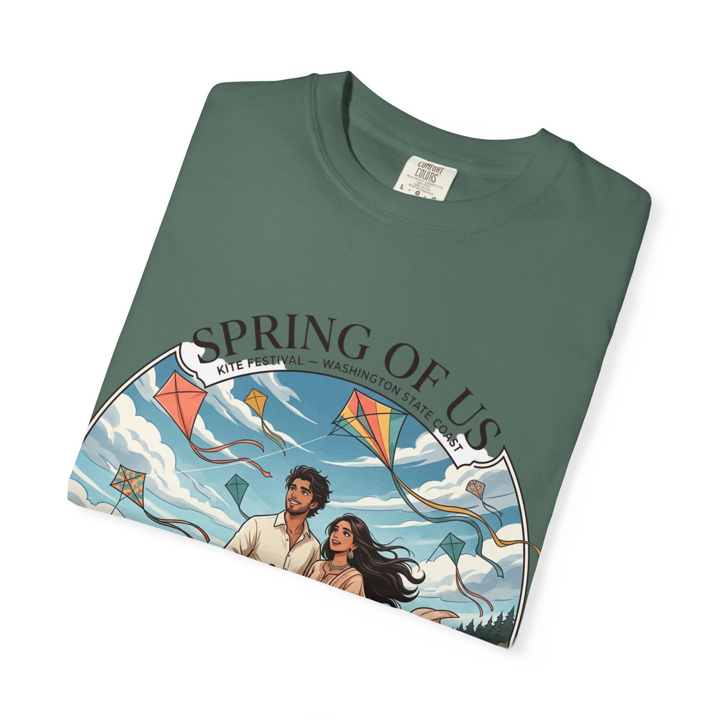 Spring of Us T-Shirt — Romantic Beach Couple Illustration with Dog