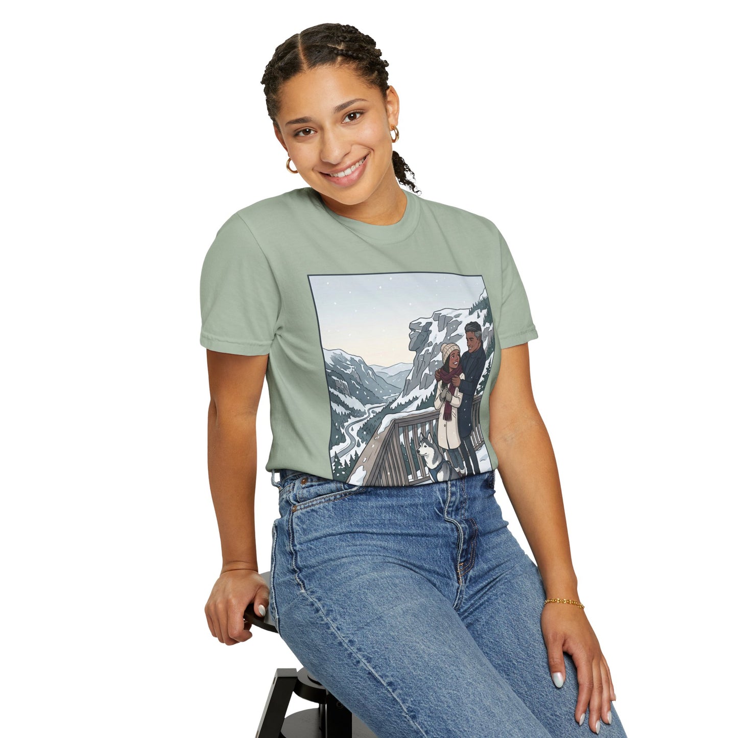 Franconia Notch NH Winter View T-Shirt — Scenic Couple & Husky Travel Tee
