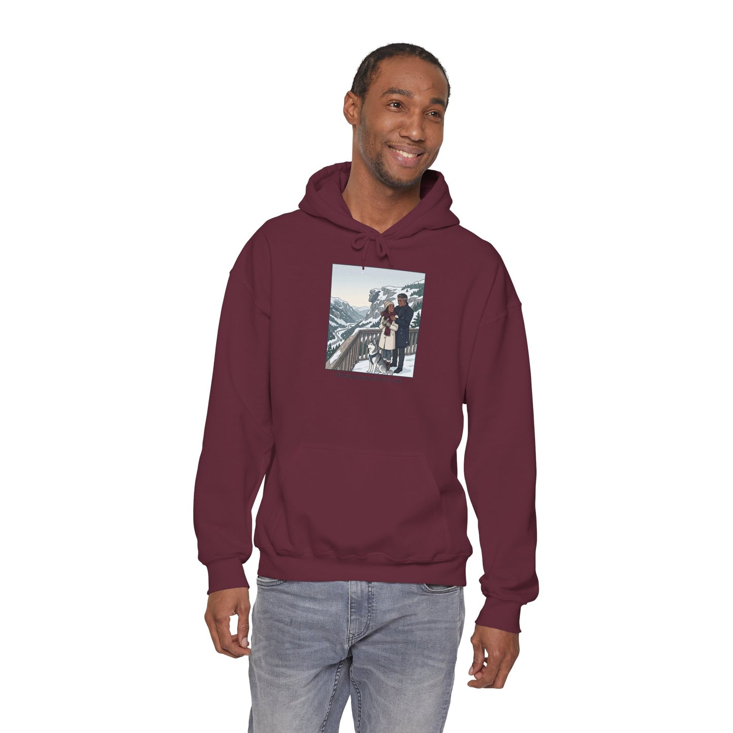 Winter Couple Photo Hoodie — Vintage Alps Travel Graphic Sweatshirt