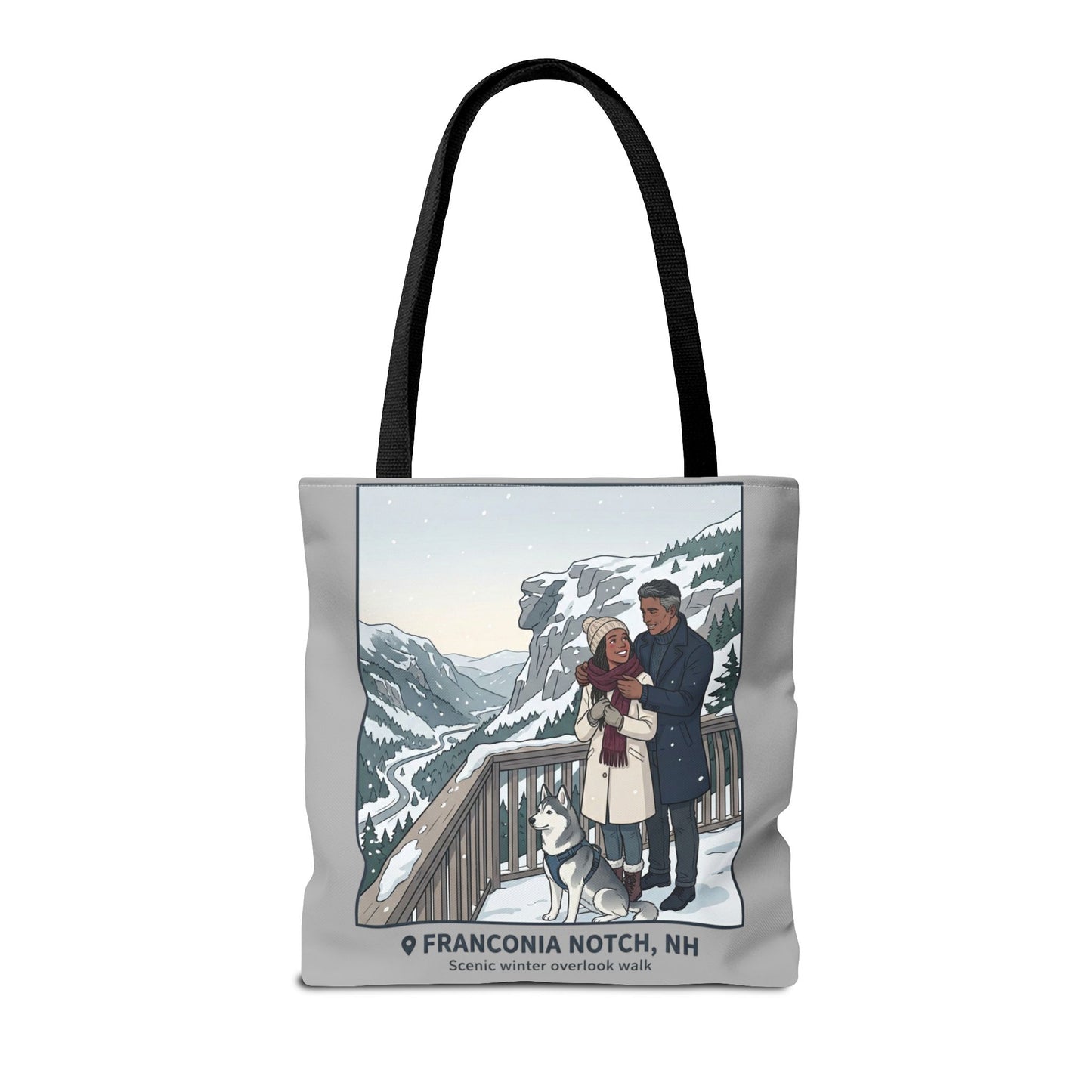Franconia Notch Winter Couple Tote Bag — Scenic New Hampshire Snowy Overlook Tote
