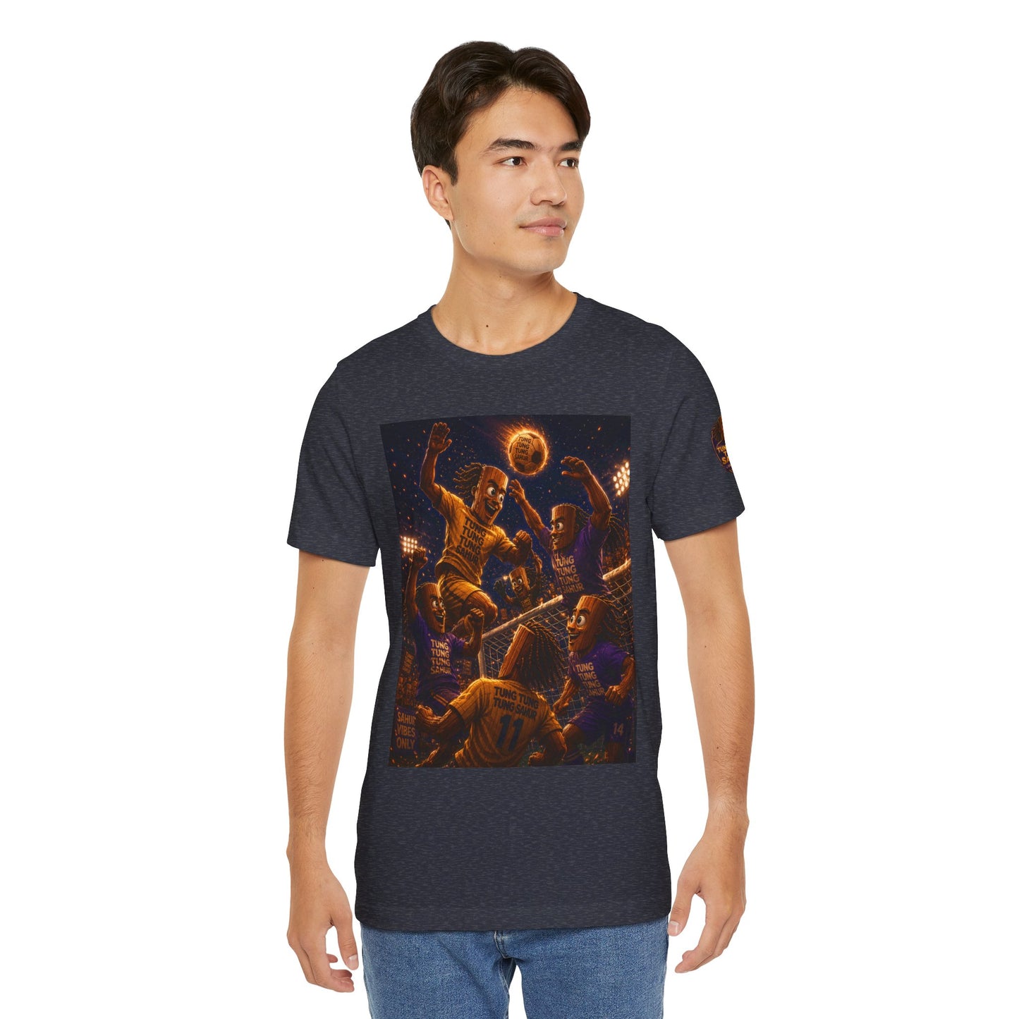 Tung Tung Tung Sahur Header Goal Soccer Action Graphic Tee — Team Court Night Design