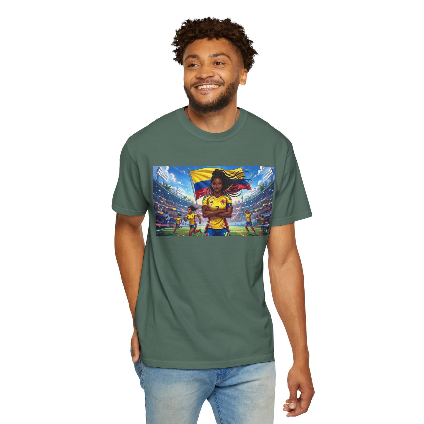 Soccer Champion Graphic T-Shirt — Woman Goalkeeper Stadium Art