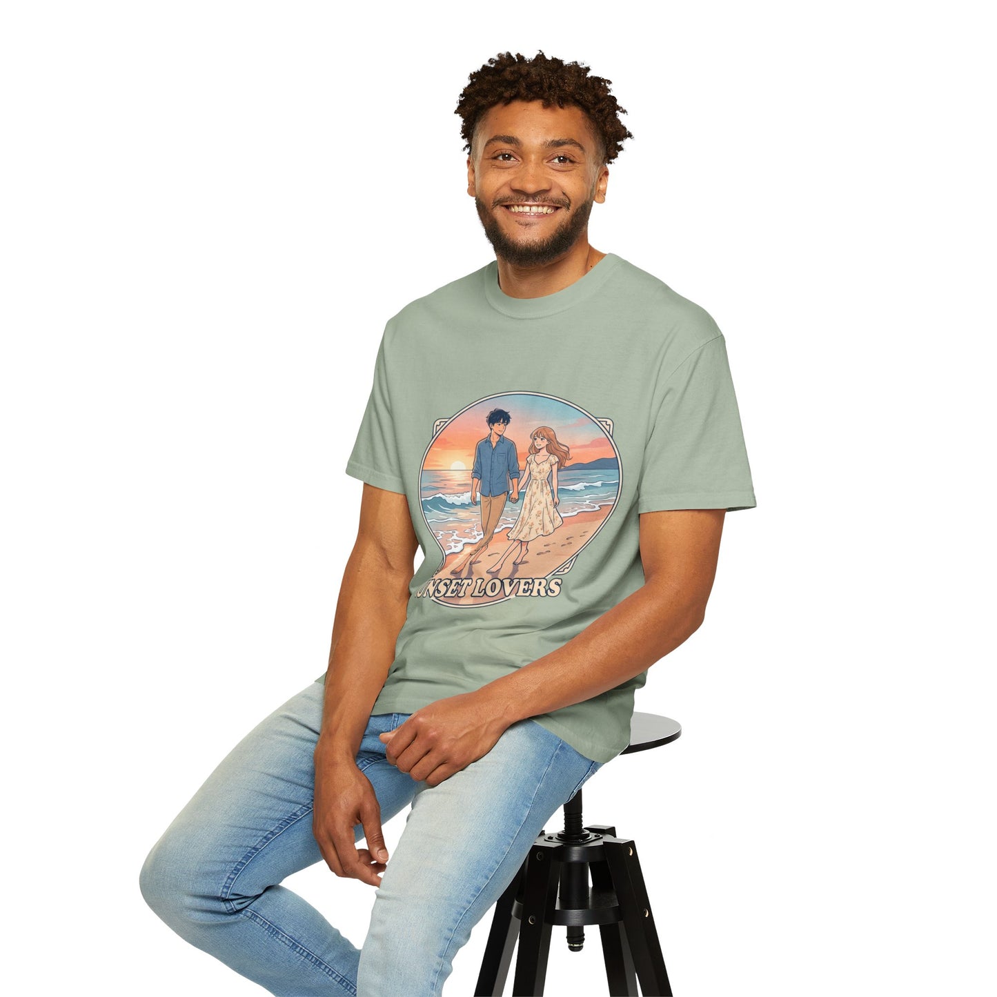 Sunset Lovers Beach T-Shirt — Romantic Couple Graphic Tee