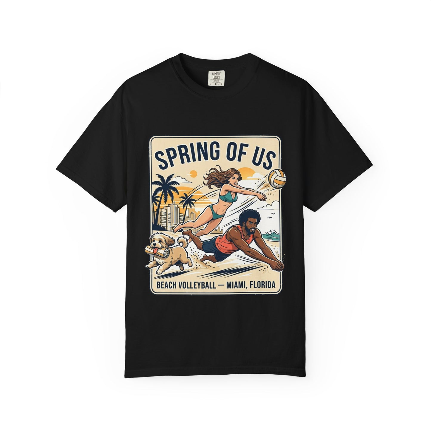 Spring of Us Beach Volleyball T-Shirt — Miami, Florida Retro Sun & Palm Tee