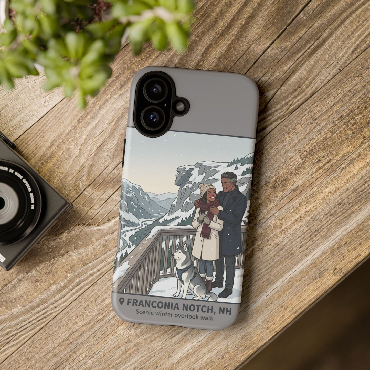 Winter Scenic Phone Case — Franconia Notch NH Couples & Husky Design