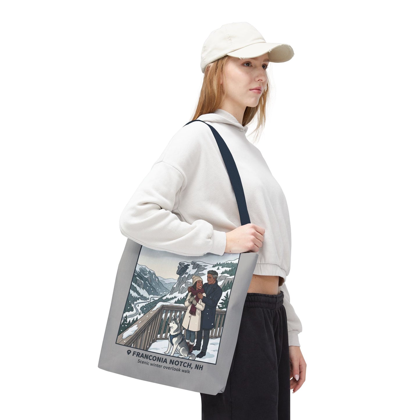 Franconia Notch Winter Couple Tote Bag — Scenic New Hampshire Snowy Overlook Tote