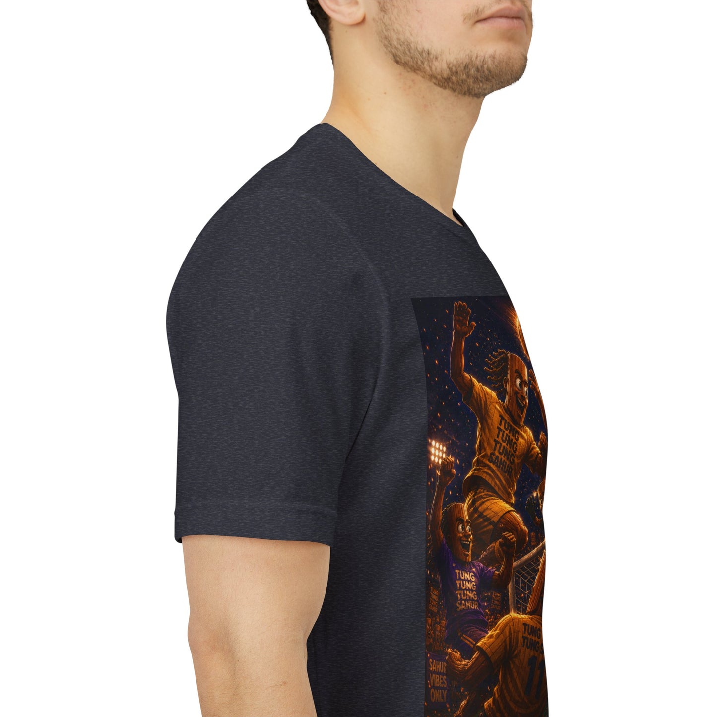 Tung Tung Tung Sahur Header Goal Soccer Action Graphic Tee — Team Court Night Design