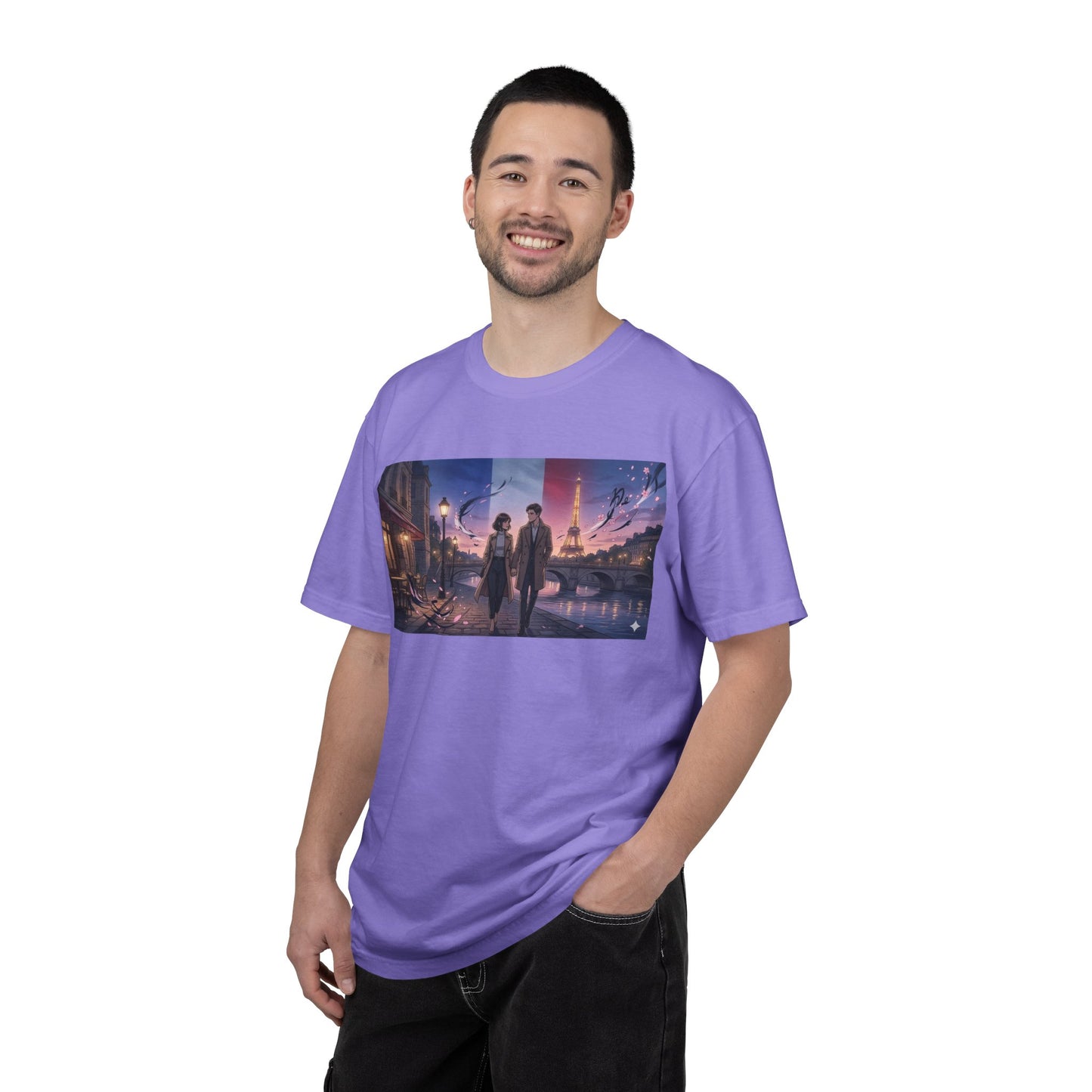 T-Shirt — Romantic City Night Stroll Illustration