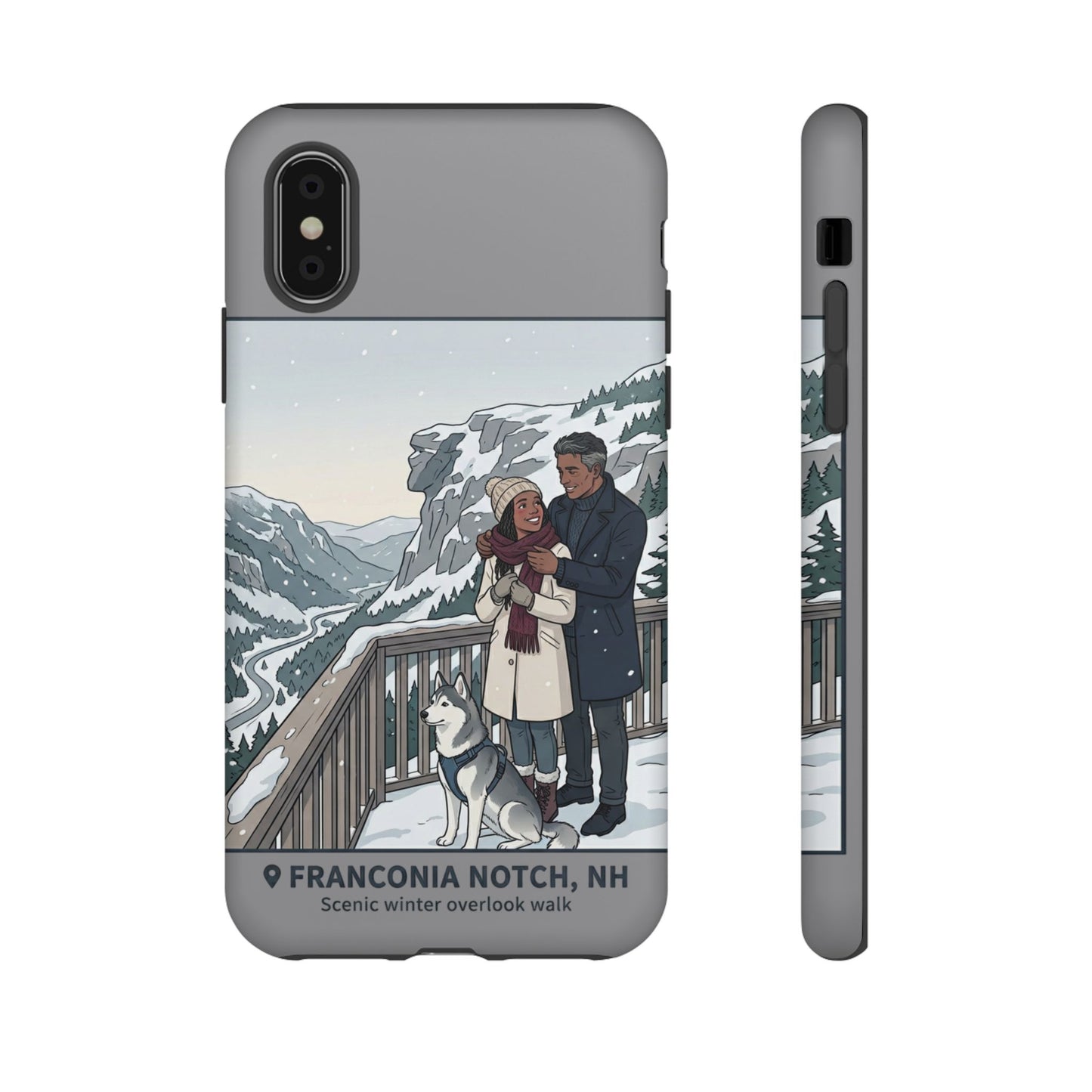 Winter Scenic Phone Case — Franconia Notch NH Couples & Husky Design