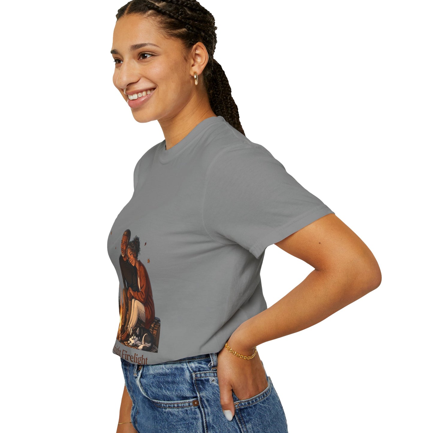 Midnight Firelight T-Shirt — Cozy Couple Campfire Graphic Tee