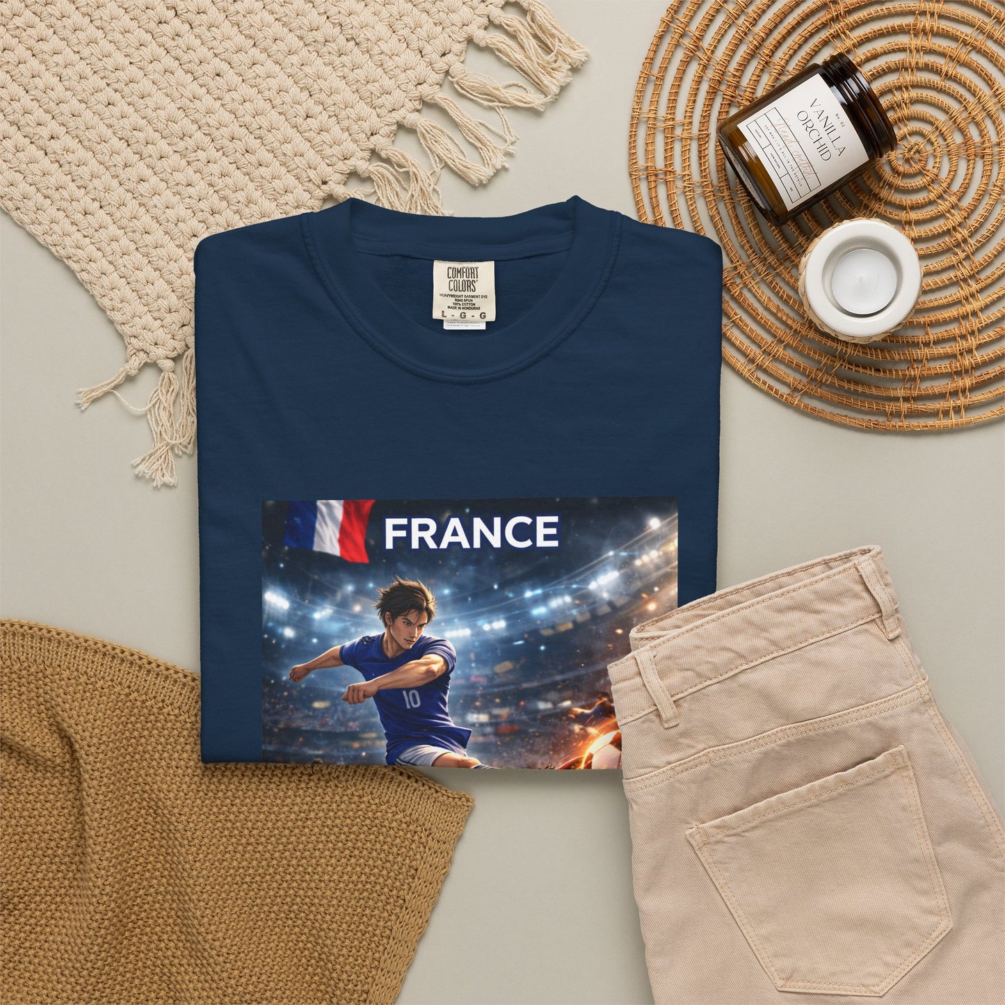 France Soccer Player Graphic T-Shirt — Football Kick Stadium Design