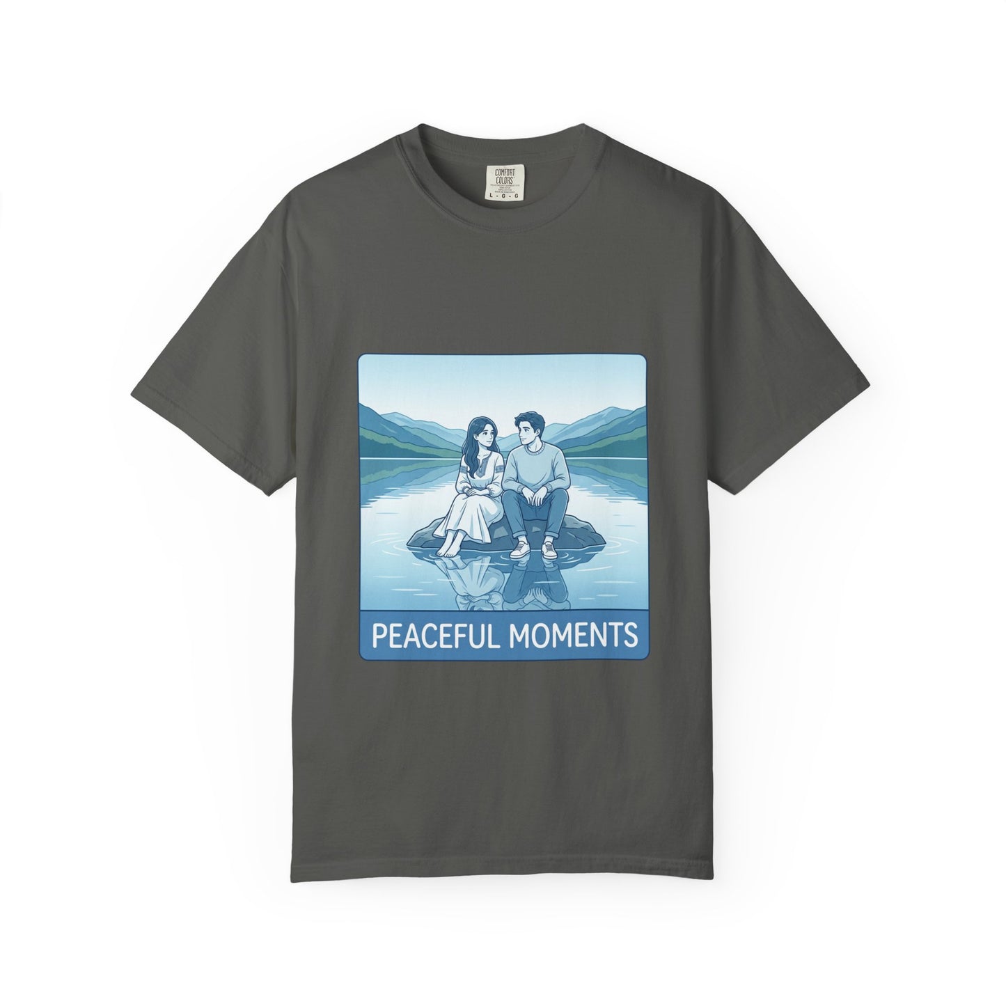 Peaceful Moments Tee — Couple Sitting by Lake Graphic T-Shirt