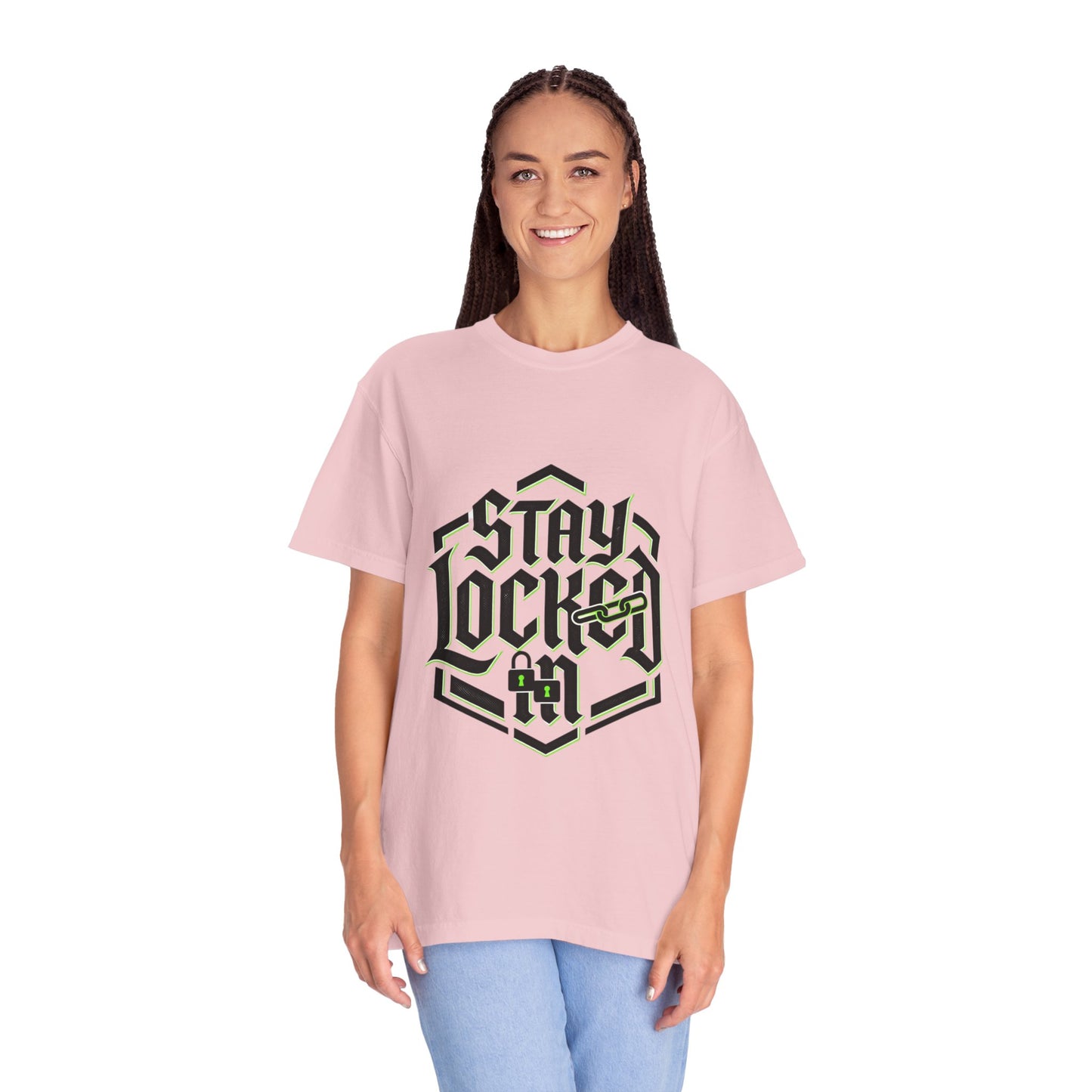Stay Locked In T-Shirt — Bold Gothic Logo Tee