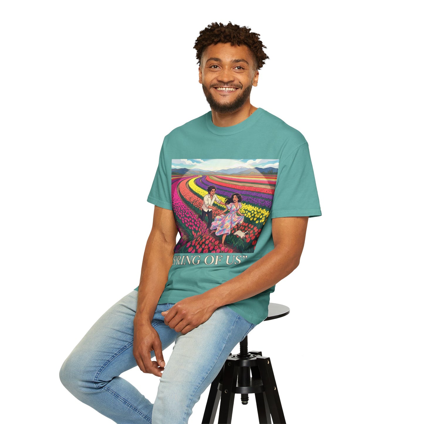 Spring of Us T-Shirt — Floral Field Vintage Couple Graphic Tee