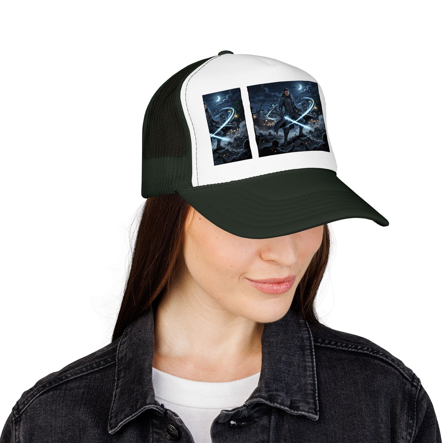 Trucker Hat — Neon Samurai Triptych Foam Trucker Cap