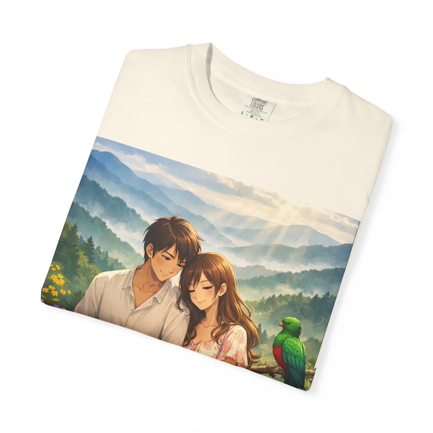 Romantic Anime Couple T-Shirt — Sunset Meadow Illustration