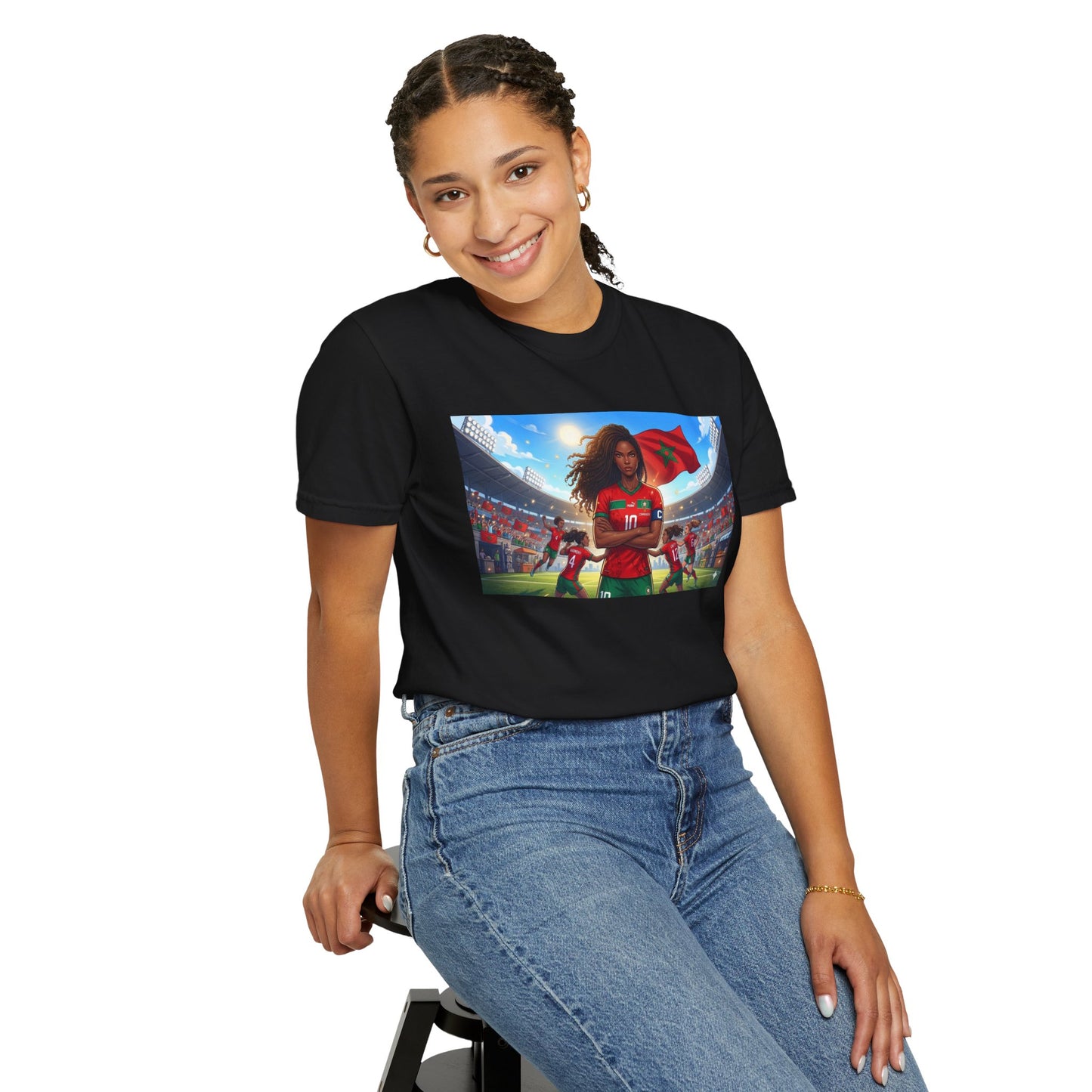 Morocco Soccer Champion Graphic T-Shirt — Inspiring Women’s Football Stadium Design