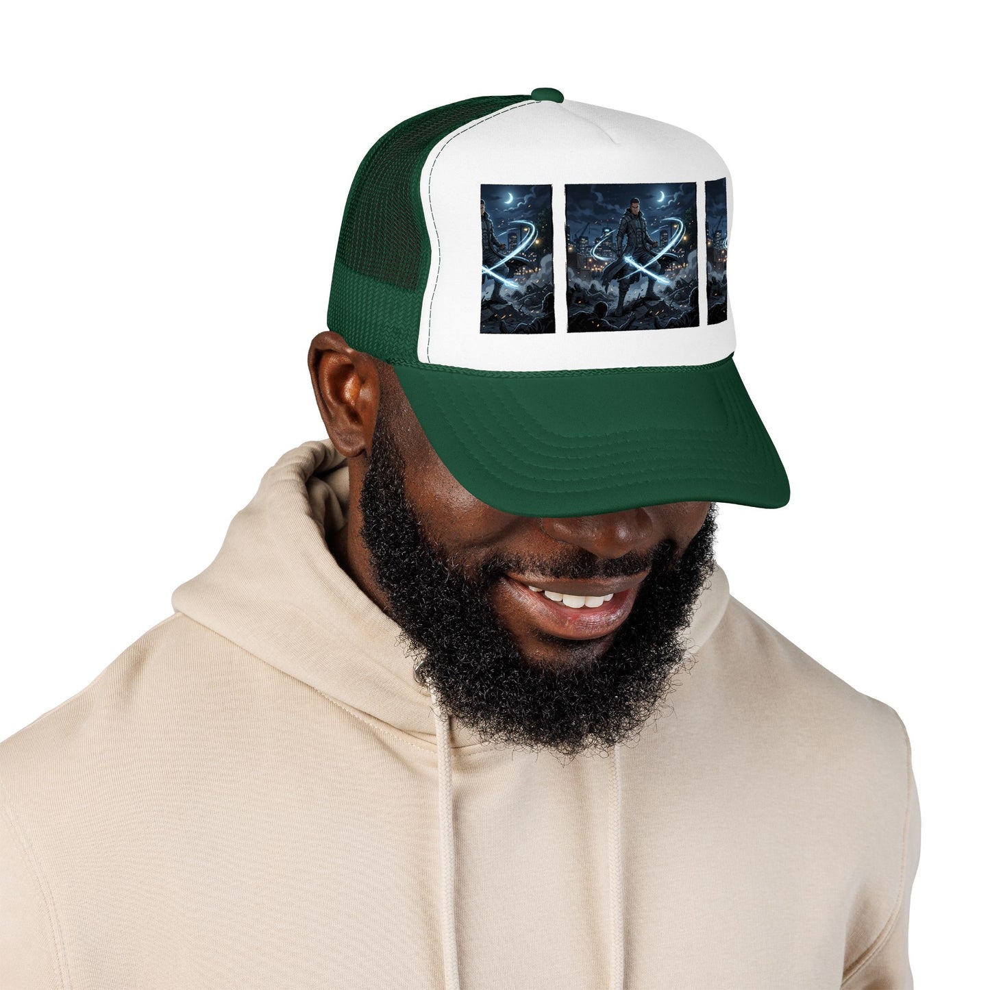 Trucker Hat — Neon Samurai Triptych Foam Trucker Cap