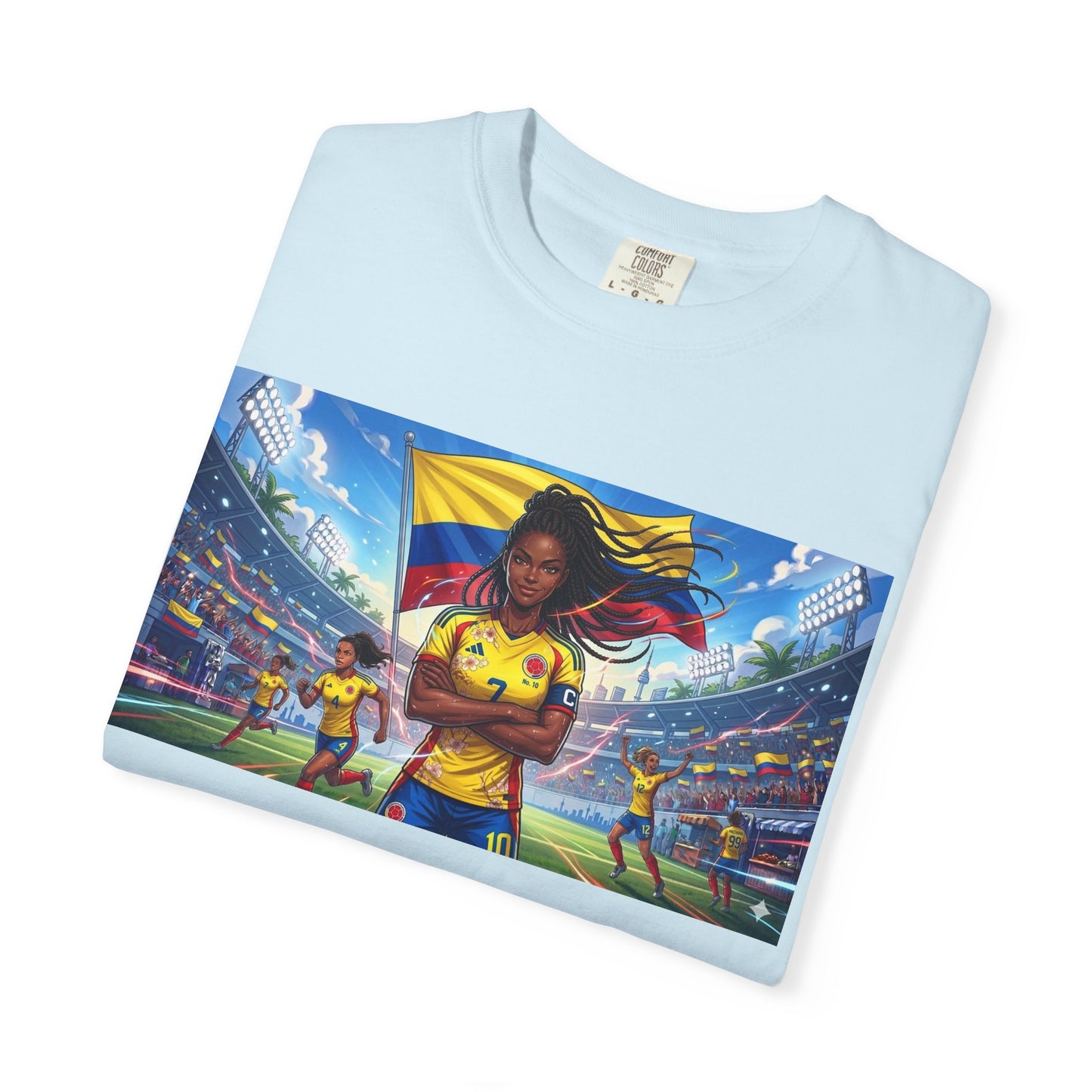 Soccer Champion Graphic T-Shirt — Woman Goalkeeper Stadium Art