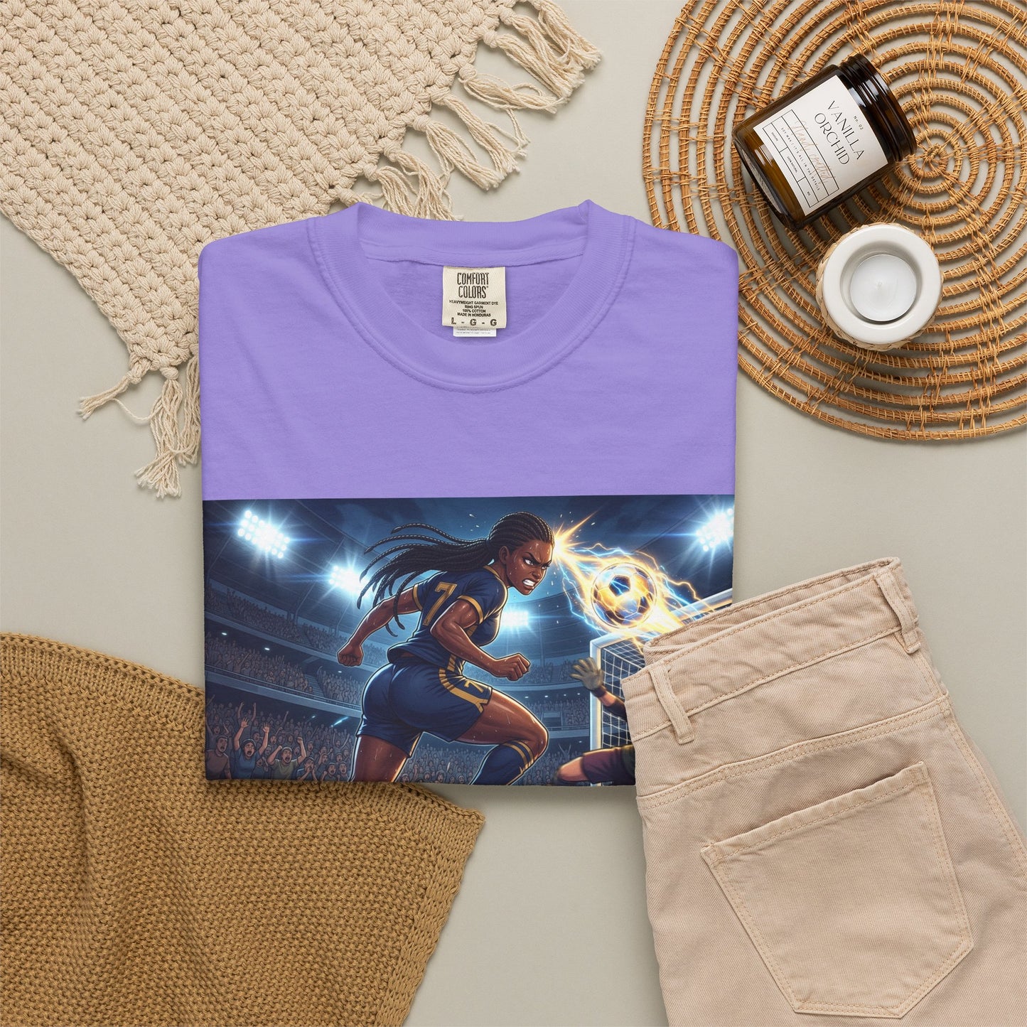 Soccer Duel Graphic T-Shirt — Futuristic Goalkeeper vs Striker Stadium Print