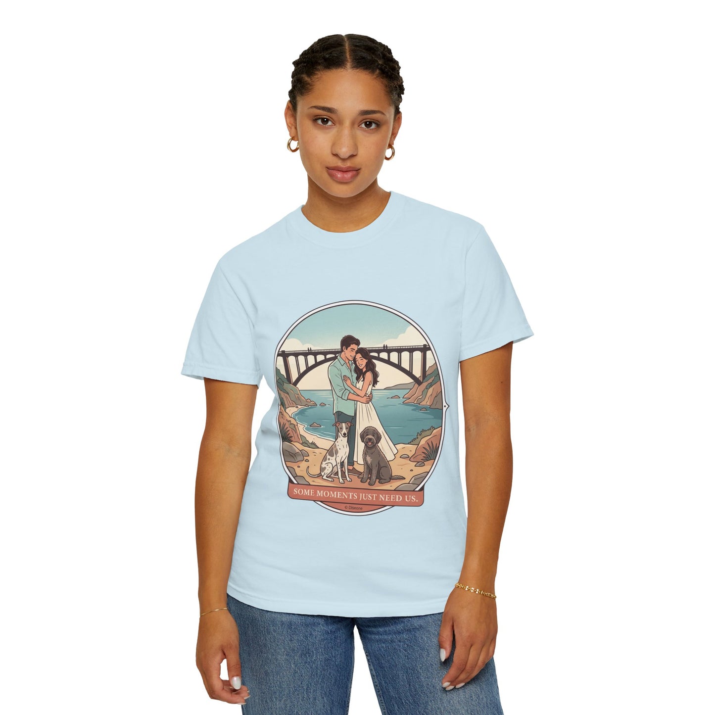 T-Shirt — Romantic Coastal Couples Tee “Some Moments Are Forever” with Dogs