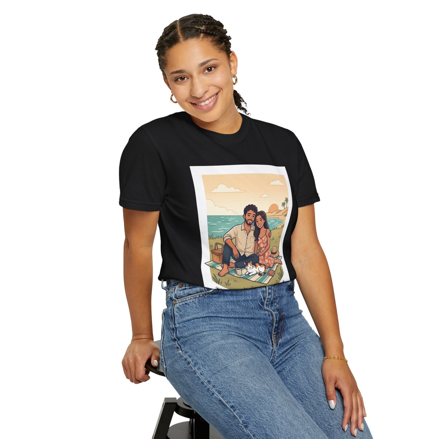 Beach Picnic Couple T‑Shirt — “The best days aren’t planned.” Relaxed Vacation Tee