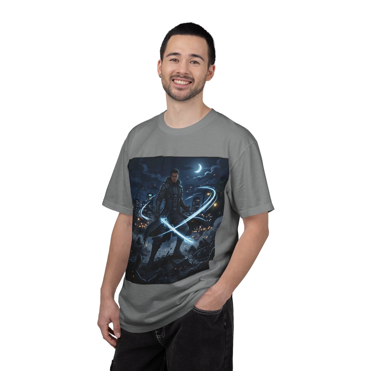 Urban Night Warrior T-Shirt — Neon Samurai Cityscape