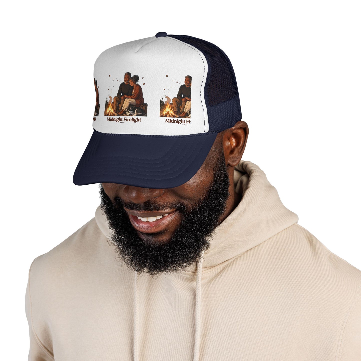 Trucker Cap — 'Midnight Firelight' Campfire Graphic Hat
