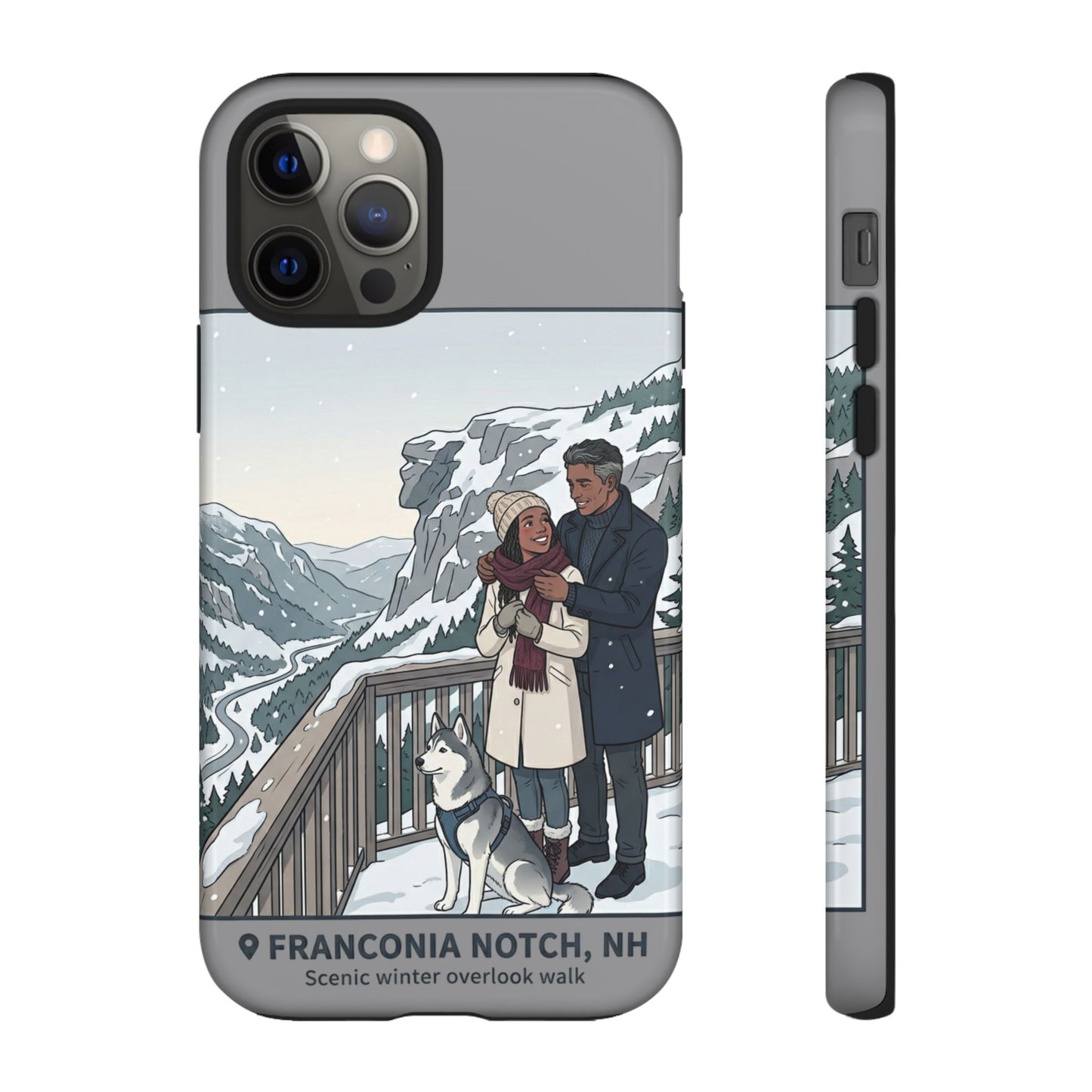 Winter Scenic Phone Case — Franconia Notch NH Couples & Husky Design
