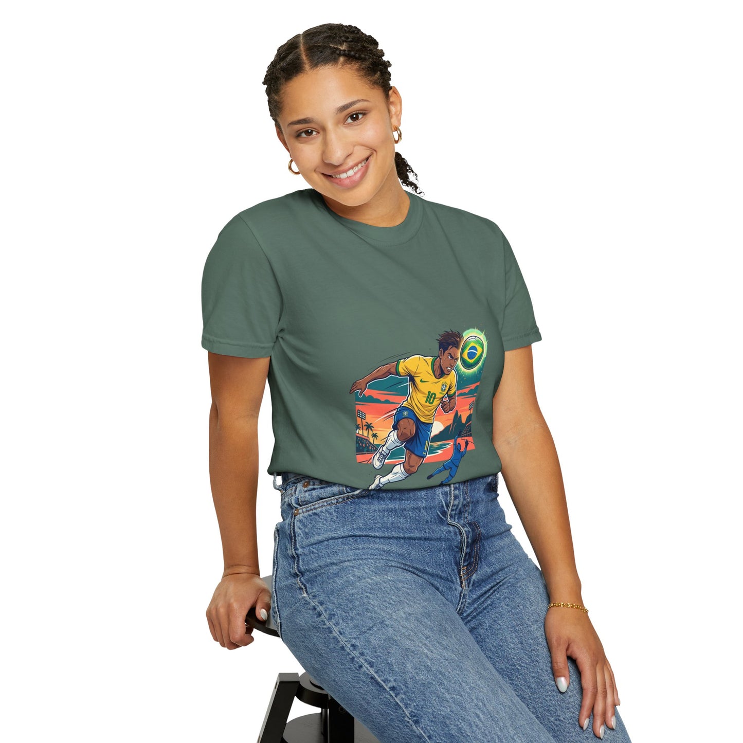 Brazil Soccer Player Graphic T-Shirt — Retro Sunset Football Tee