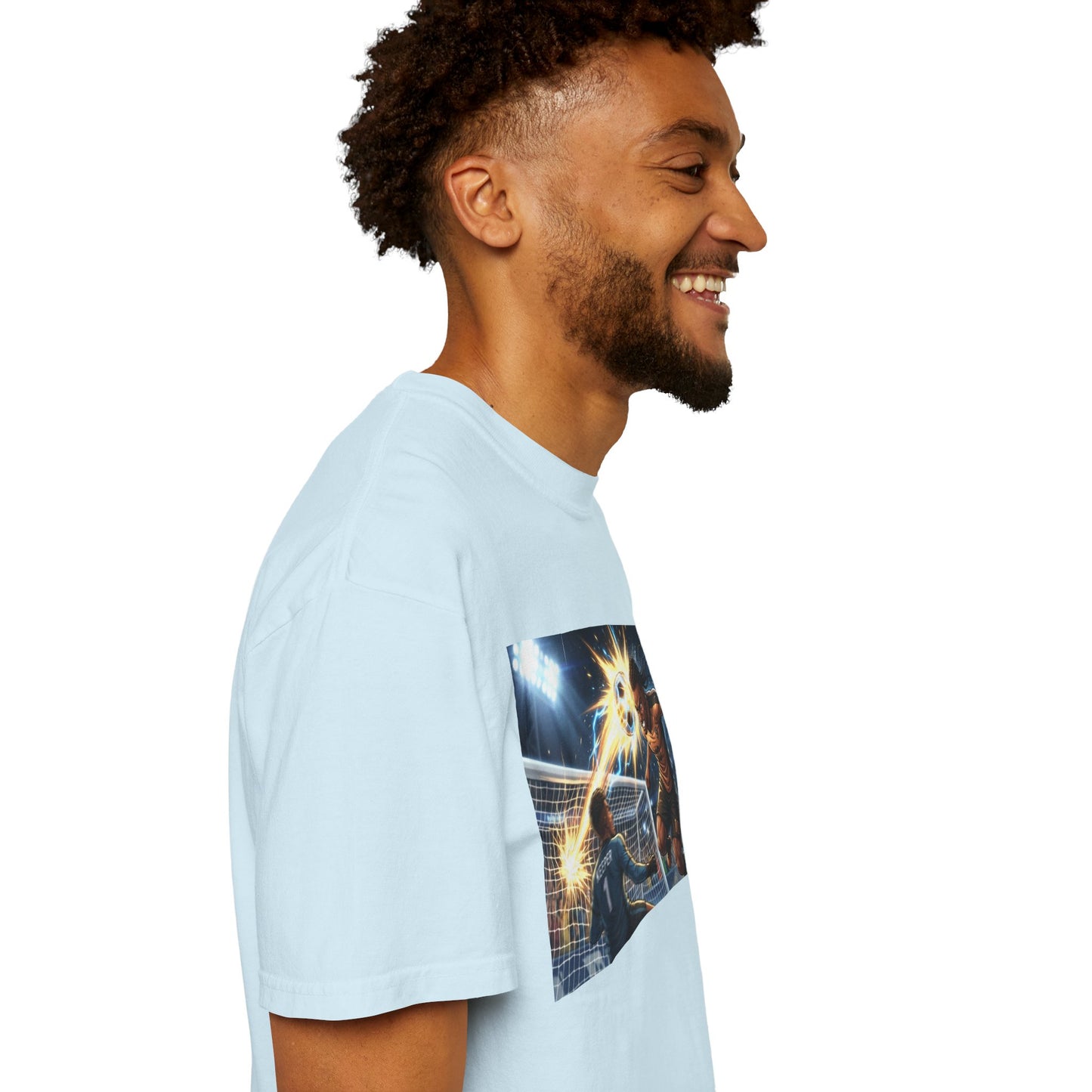 Soccer Goal Celebration T-Shirt — Action Football Scene Graphic Tee