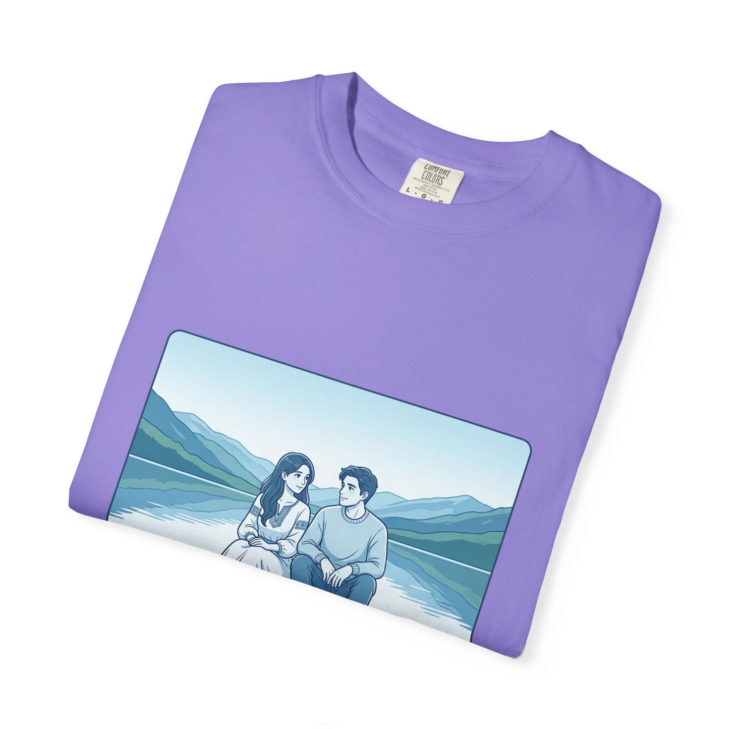Peaceful Moments Tee — Couple Sitting by Lake Graphic T-Shirt