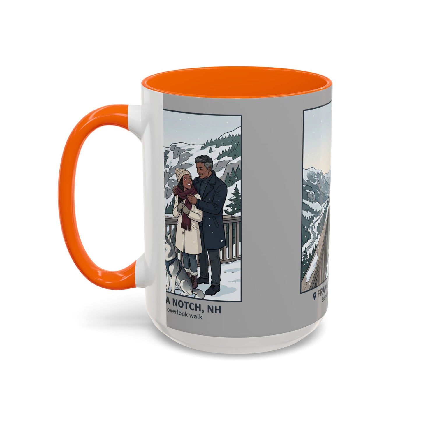 Franconia Notch Scenic Winter Mug — Couples & Dog Snowy Overlook Coffee Cup (11/15oz)