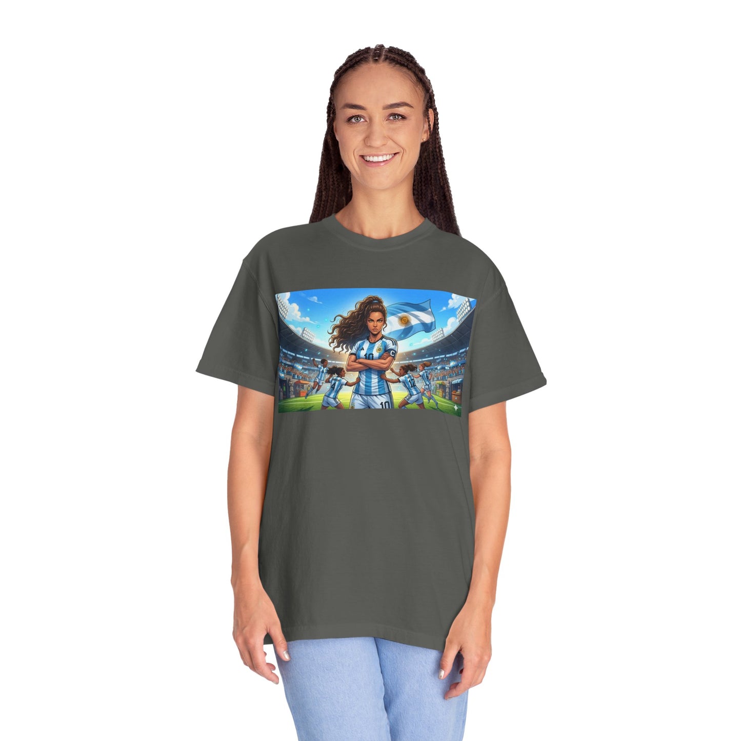 Argentina Soccer Heroine Stadium T-Shirt – Female Soccer Player Graphic Tee