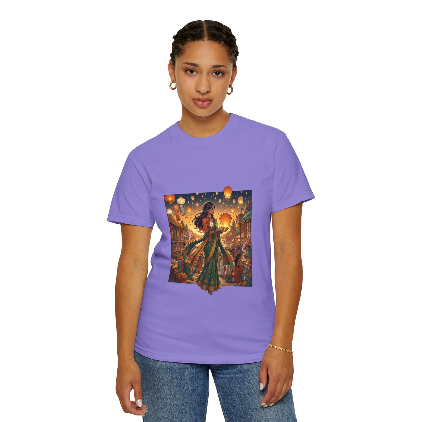 Diwali Lantern Festival T-Shirt — Indian Dancer with Floating Sky Lanterns