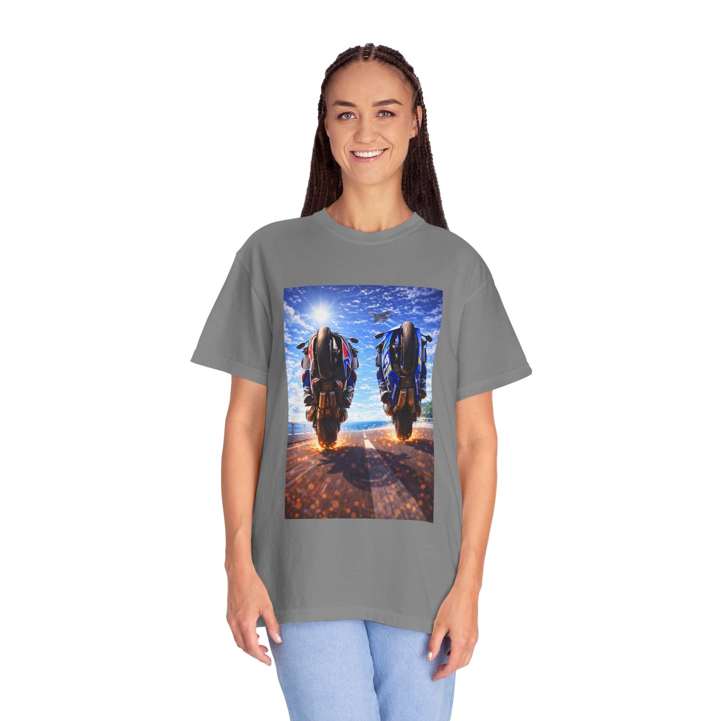 Motorcycle Sunset T-Shirt — Two Bikes Riding Into the Horizon