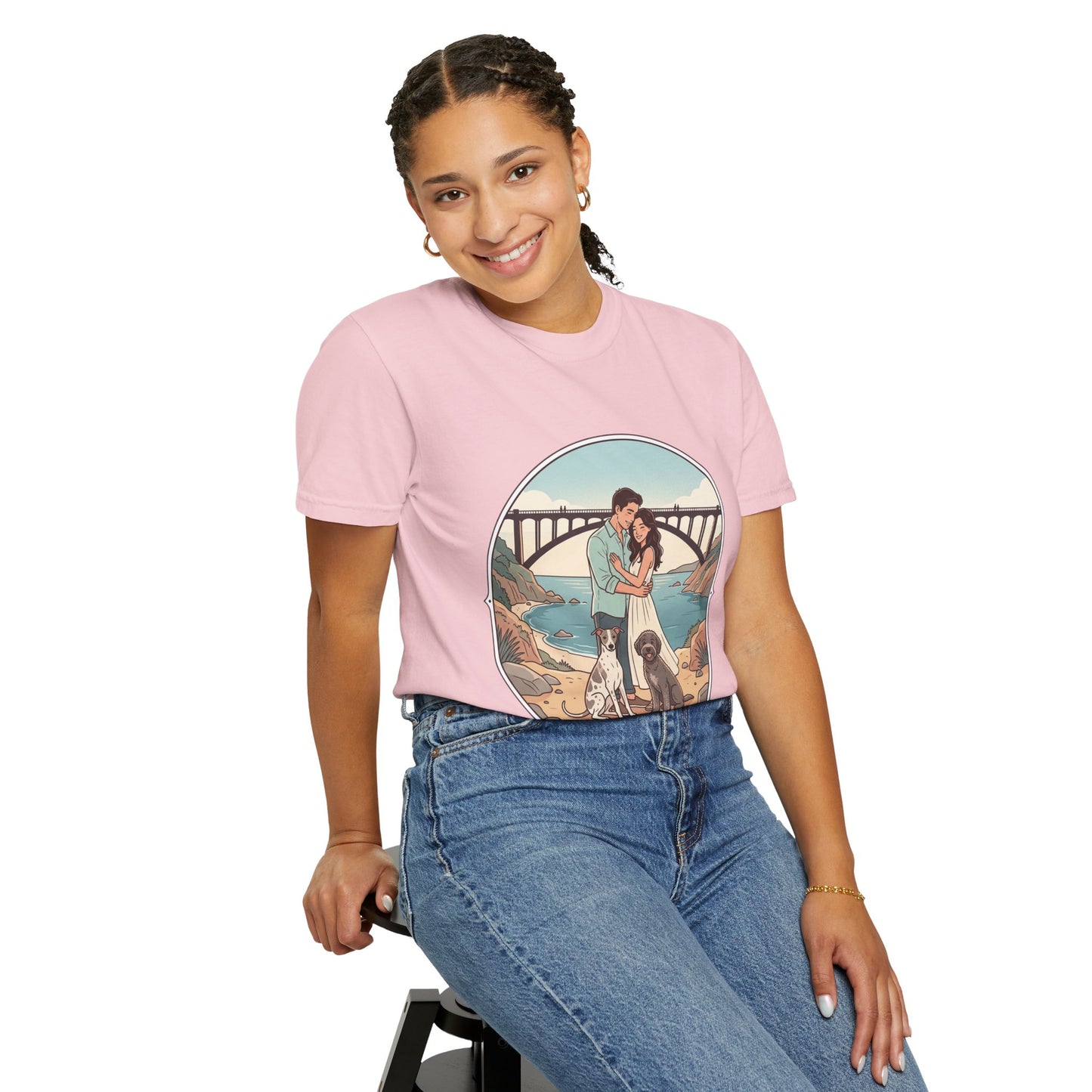 T-Shirt — Romantic Coastal Couples Tee “Some Moments Are Forever” with Dogs