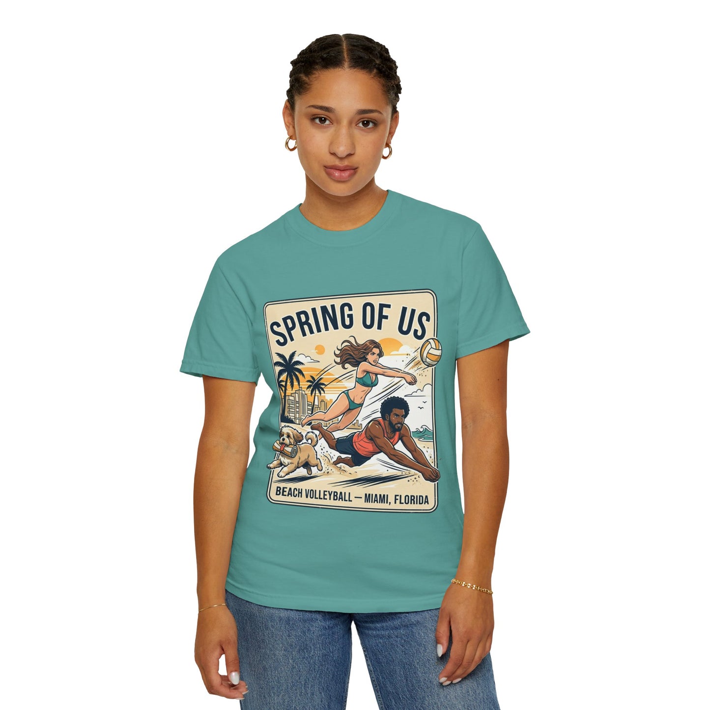 Spring of Us Beach Volleyball T-Shirt — Miami, Florida Retro Sun & Palm Tee