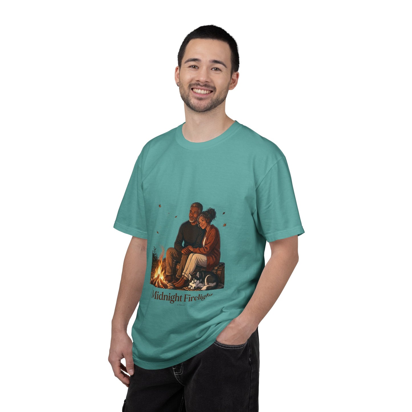 Midnight Firelight T-Shirt — Cozy Couple Campfire Graphic Tee