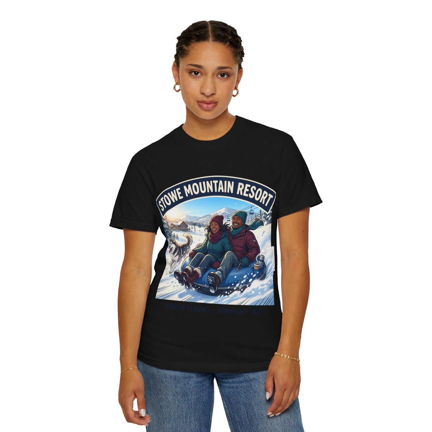 Stowe Mountain Resort Snow Tubing T-Shirt — "Vermont Joy" Winter Apparel