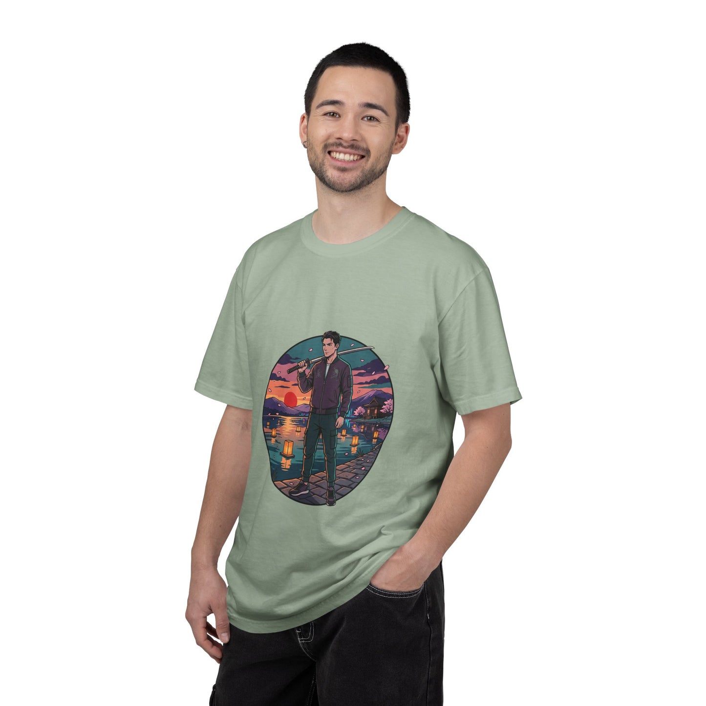 Vintage Night Harbor T-Shirt — Retro Sunset Fisherman Graphic Tee