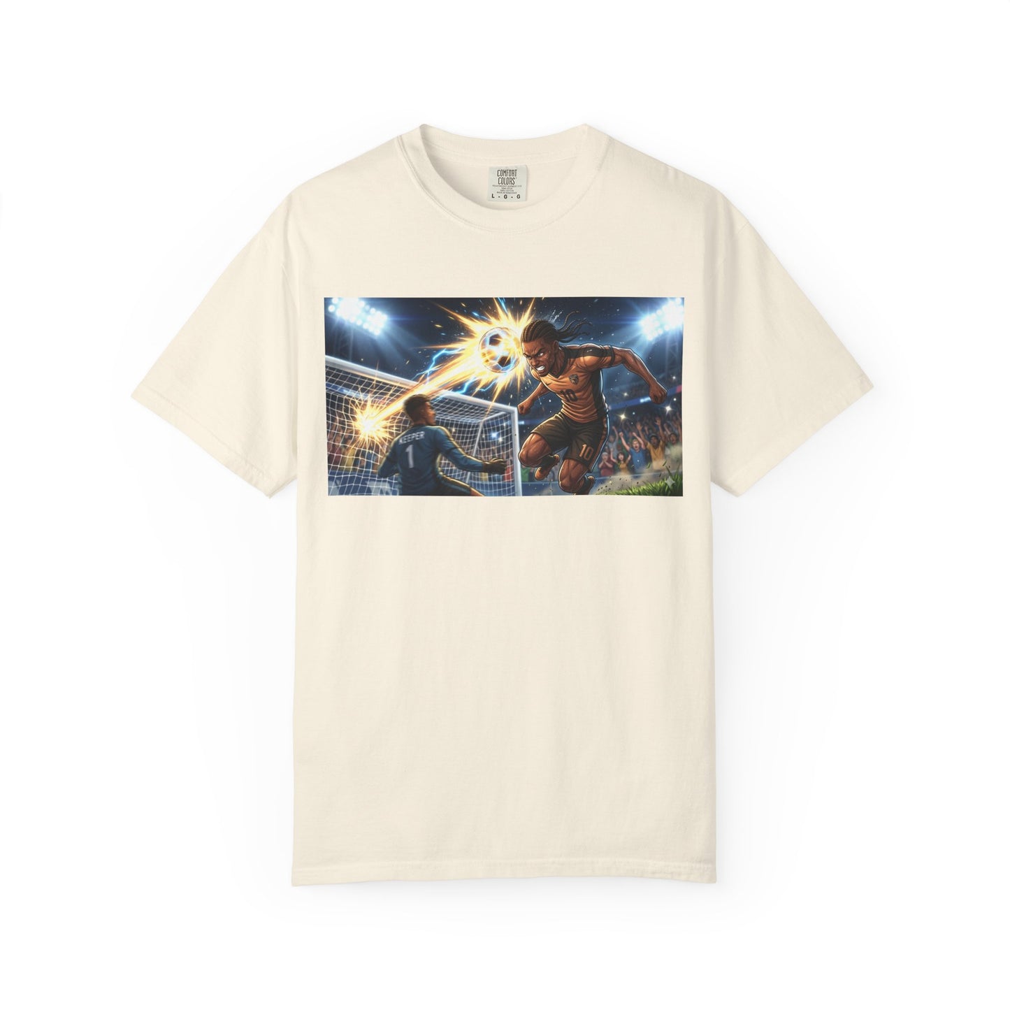 Soccer Goal Celebration T-Shirt — Action Football Scene Graphic Tee