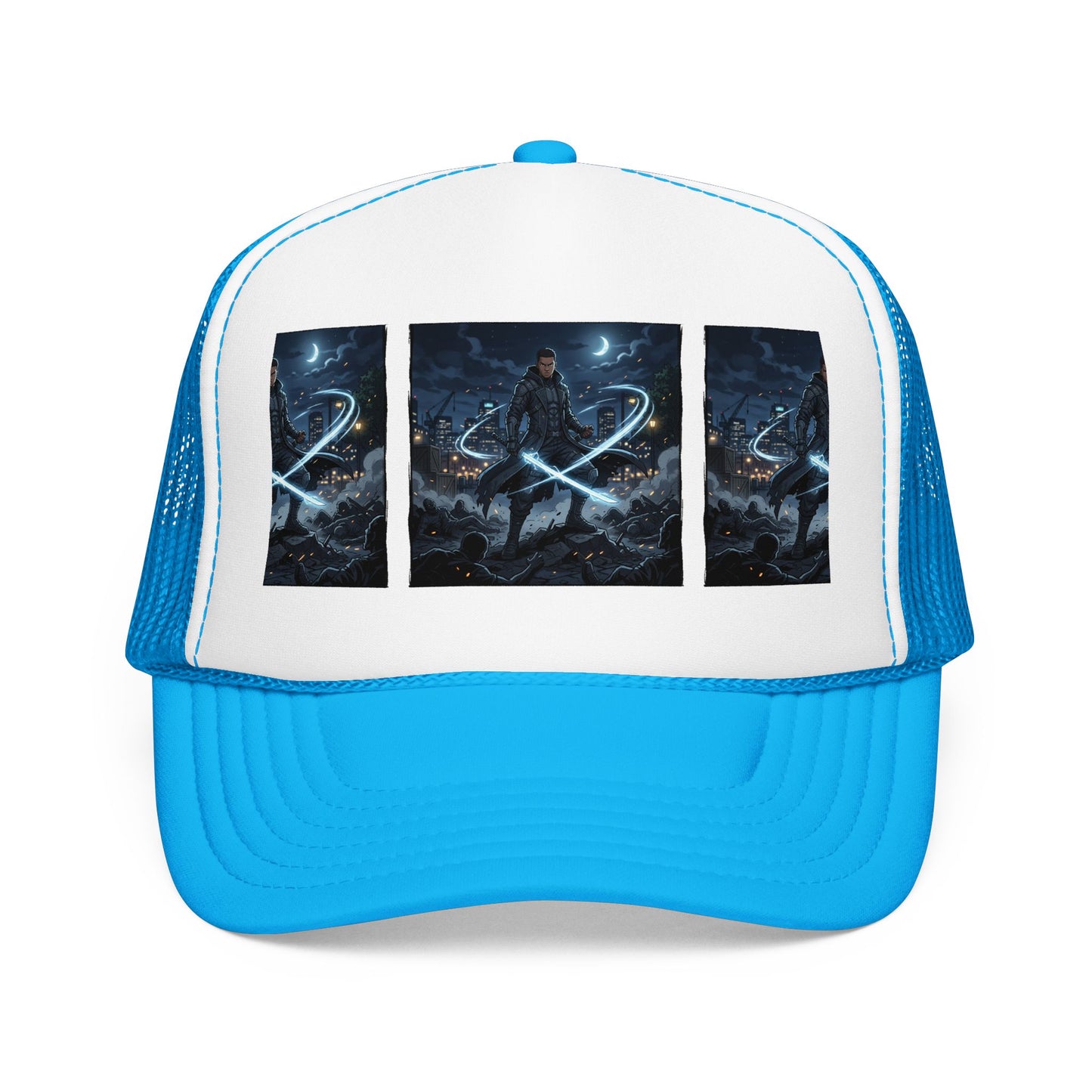 Trucker Hat — Neon Samurai Triptych Foam Trucker Cap