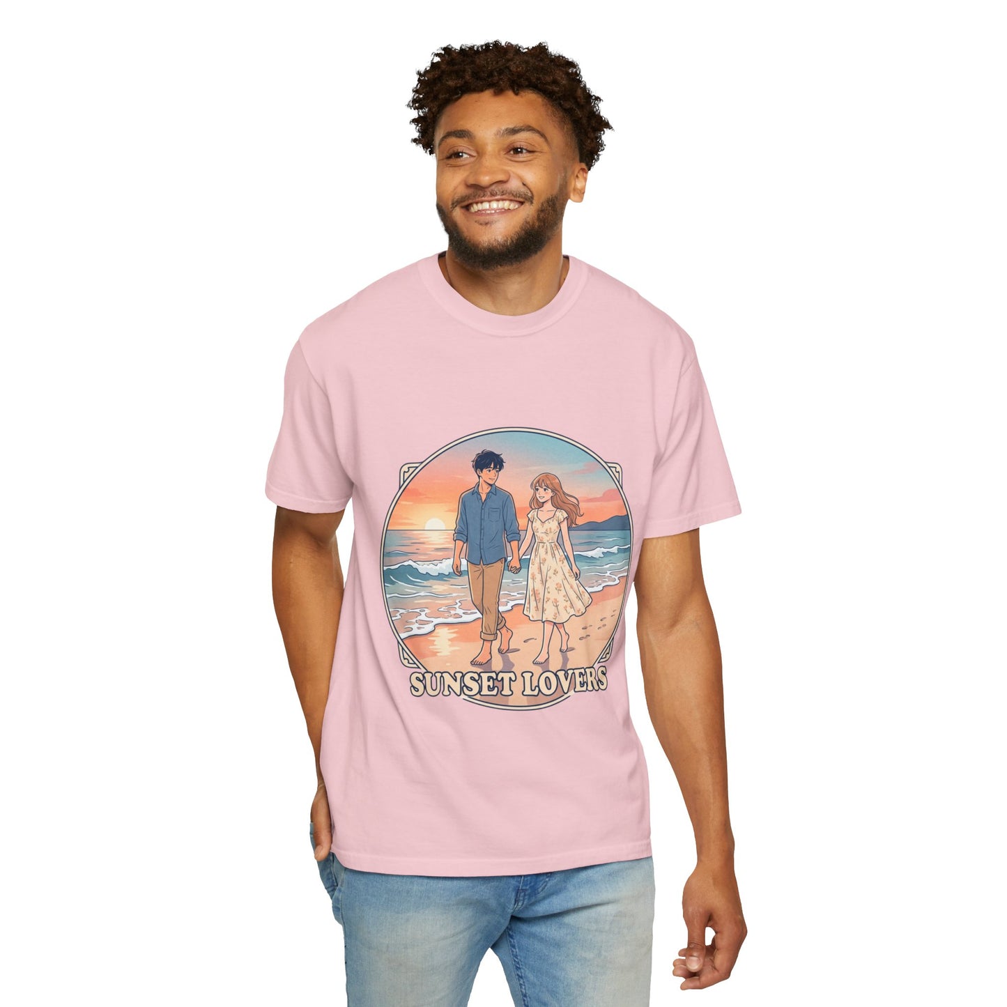 Sunset Lovers Beach T-Shirt — Romantic Couple Graphic Tee