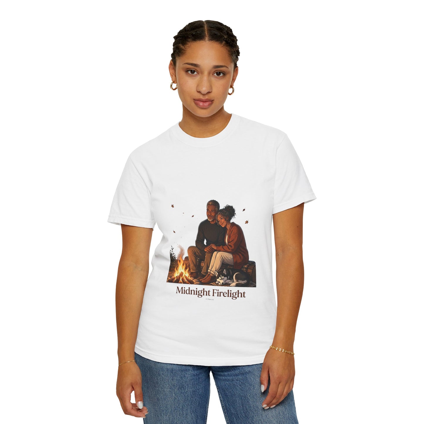 Midnight Firelight T-Shirt — Cozy Couple Campfire Graphic Tee