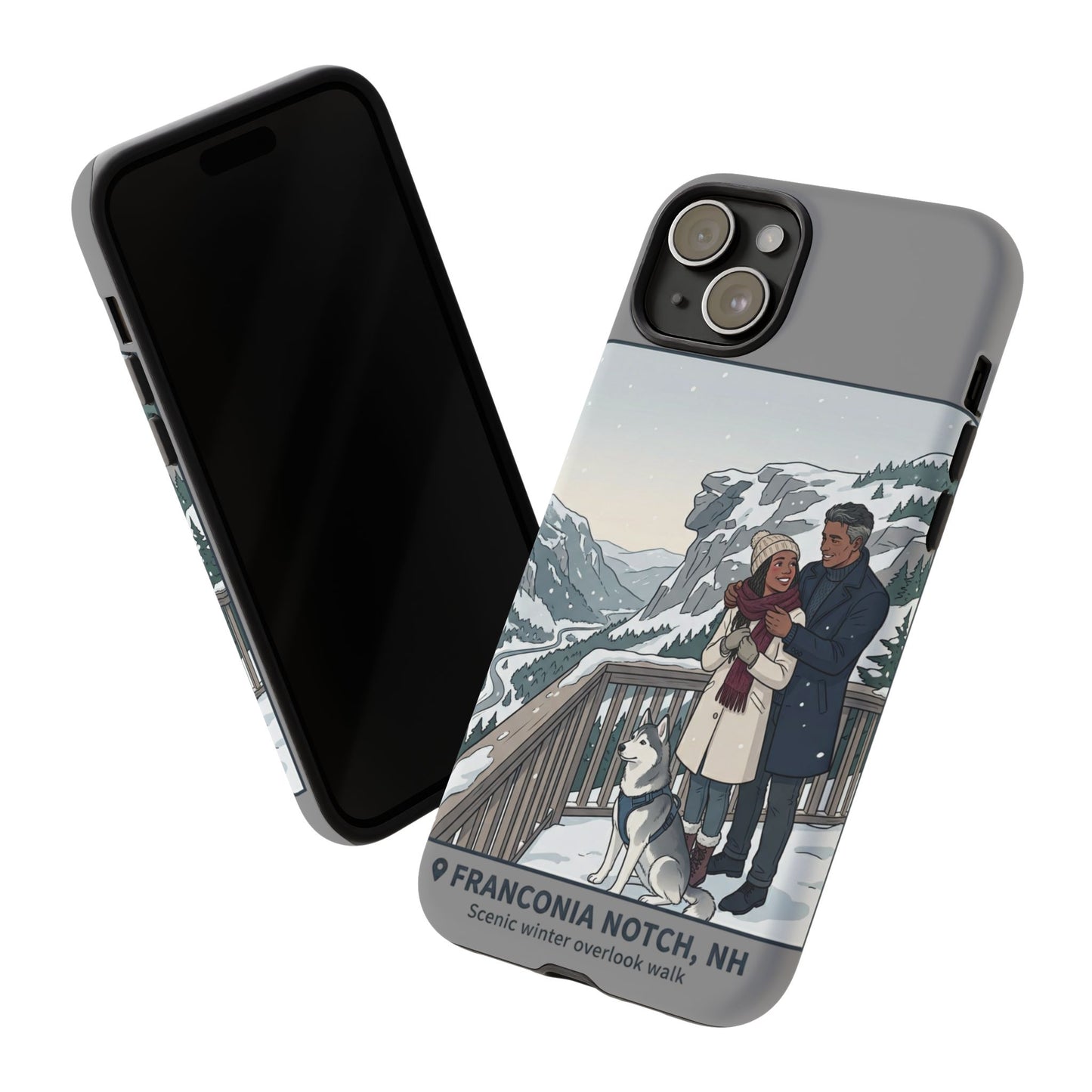 Winter Scenic Phone Case — Franconia Notch NH Couples & Husky Design